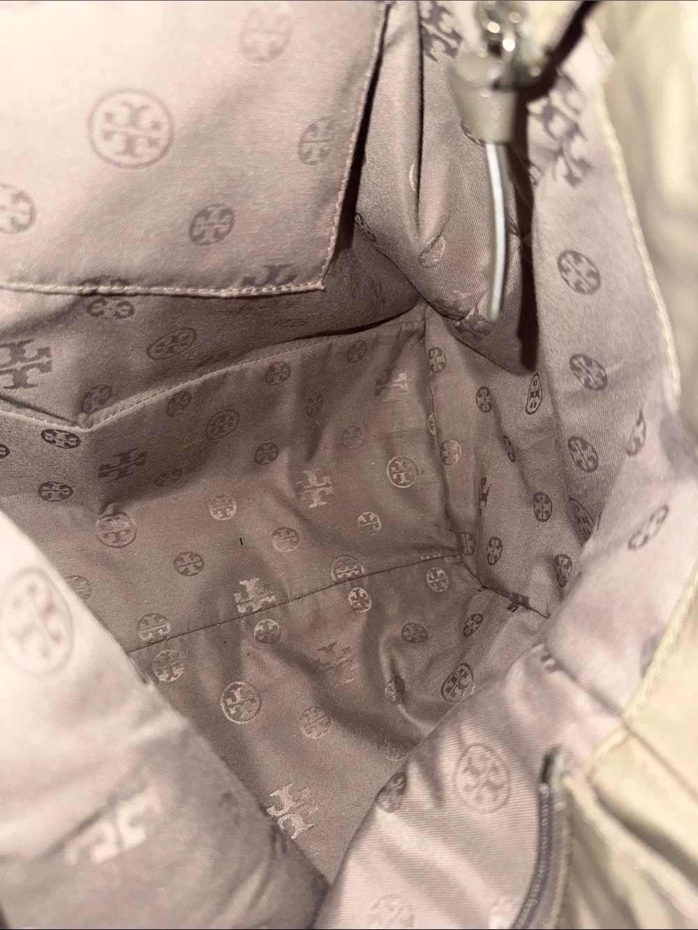 Tory Burch Taupe Nylon Tote with Leather Trim